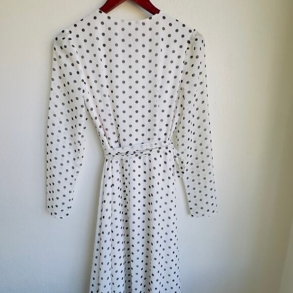 Betsey Johnson Wrap Dress Polka Dot White & Black High-Low Layered Sheer Lined 2 - Picture 6 of 11